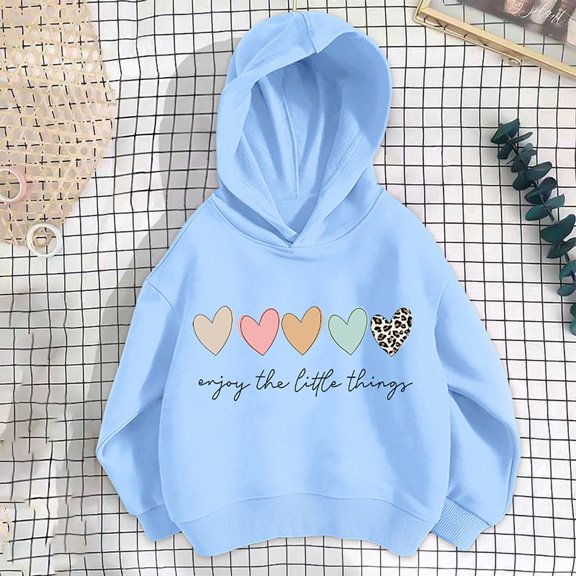 Bnwani Pullover Sweatshirts for Girls Fashion Long Sleeve Cotton Oversized Heart Print Blue Size 8-9 Years