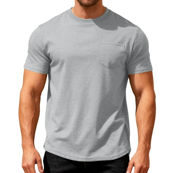 Bnwani Shirts For Men Solid Color Tee Breathable Poket Shirts Gray M
