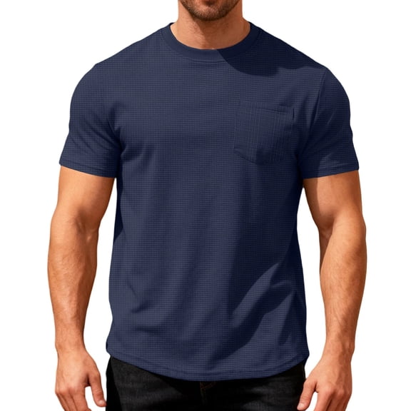 Bnwani Shirts For Men Solid Color Tee Breathable Poket Shirts Navy M