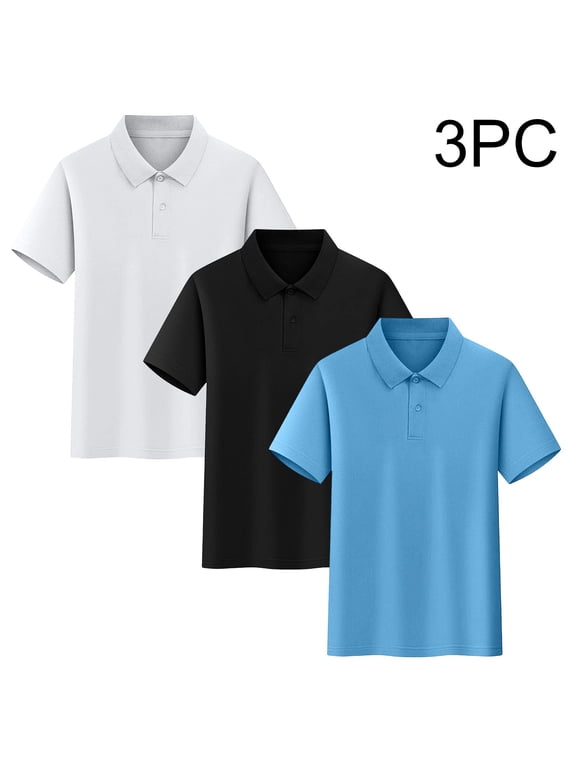 Shirts for Boys Solid Color Collared Boys T Shirts Pullover Short Sleeve Tee Blue Sizes 3-16