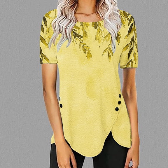Bnwani Shirts for Women Going Out Tops Fashion Fashion Fashion Printed Yellow L(US:8)