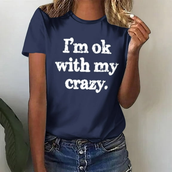 Bnwani Shirts for Women Going Out Tops Short Sleeve Dailywear Crew Neck Printed Navy M(US:6)