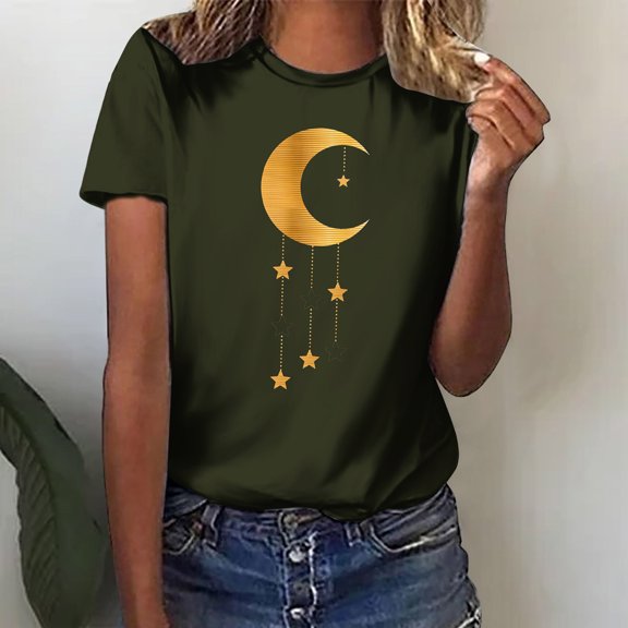 Bnwani Shirts for Women Going Out Tops Short Sleeve Plus Size Short Sleeve Printed Army Green XL(US:10)