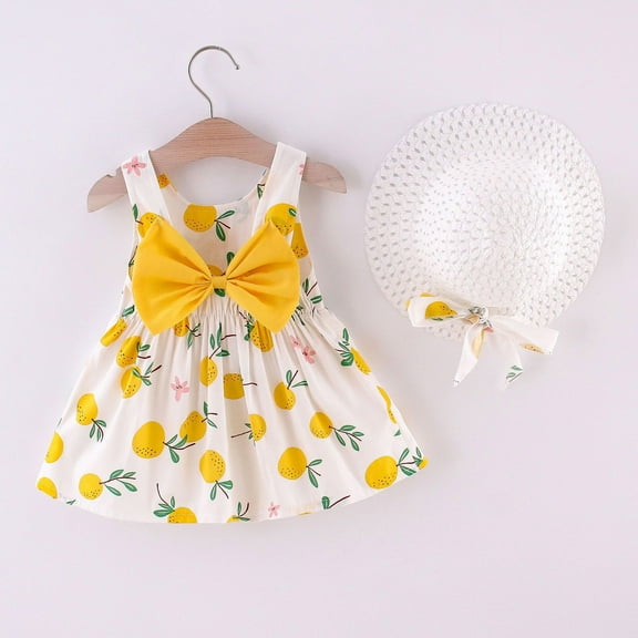 Bnwani Skirts With Shorts Underneath Girls Toddler Baby Kids Sleeve Cute Bow Sleeveless Print Skirt Children's Girl Bowknot Dresses Outfits 110/11