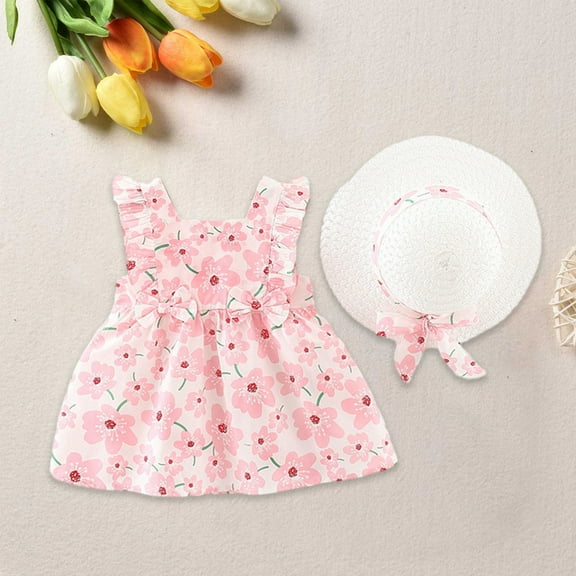 Bnwani Skirts for Girl Plus Size Girls Sleeve Summer Bow Sleeveless Print Top Skirt Girl Bowknot Dresses 0T