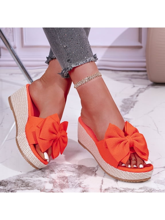 Slides Shoes,Slides Women,Platform,Open Toe,Casual,Bow,Orange,5.5