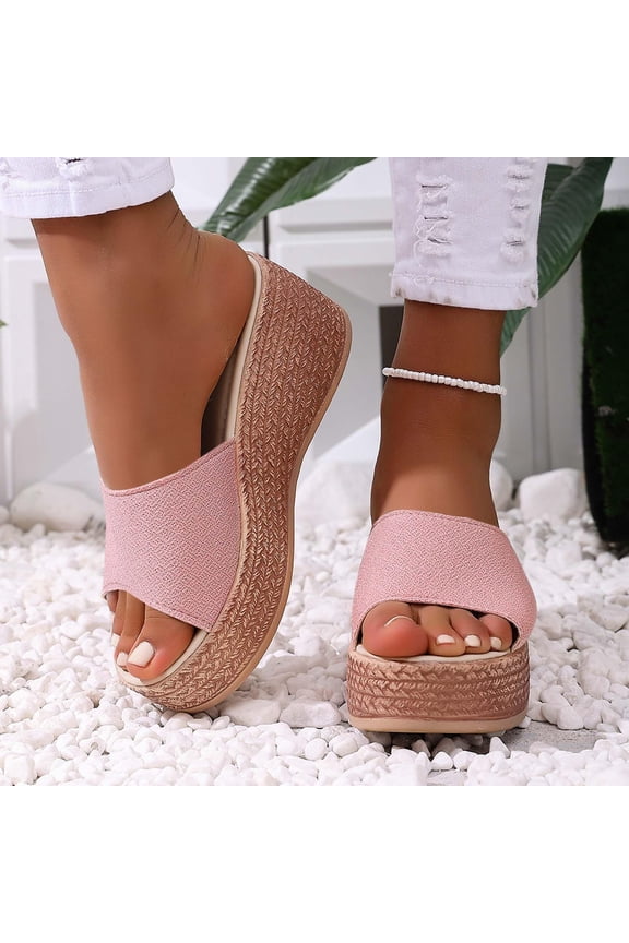 Slides for Women,Slides Shoes,Peep Toe,Platform,Solid,Casual,Pink,6