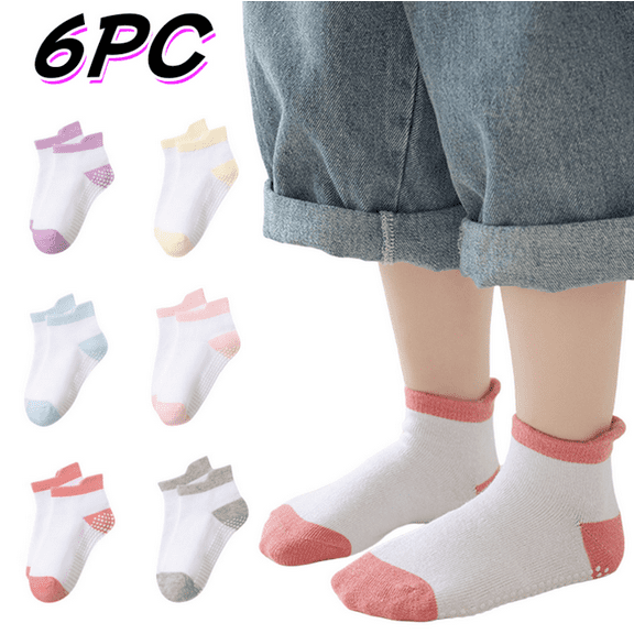 Bnwani Toddler Girls socks for Girls Cotton Floor Breathable Non-Slip Socks Multicolor 1-3t 6 pack