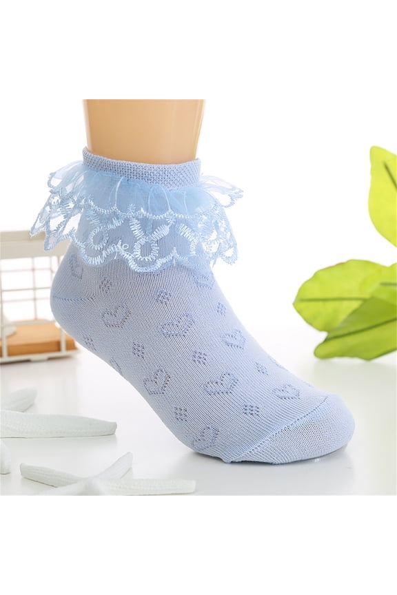 Socks for Kids Spring Dance Thin Solid Color Breathable Lace Mesh Floral Socks Blue 6-8 Years