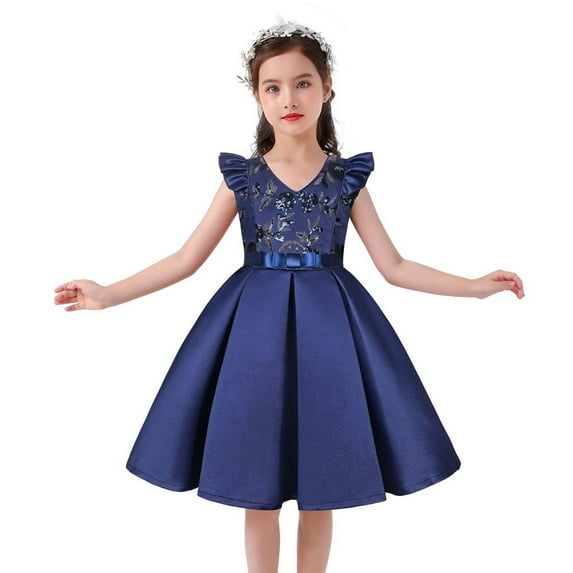 Bnwani Spring Skirt Kids Sleeve Party Gown Skirt Children's Girl Dresses 4-5 T