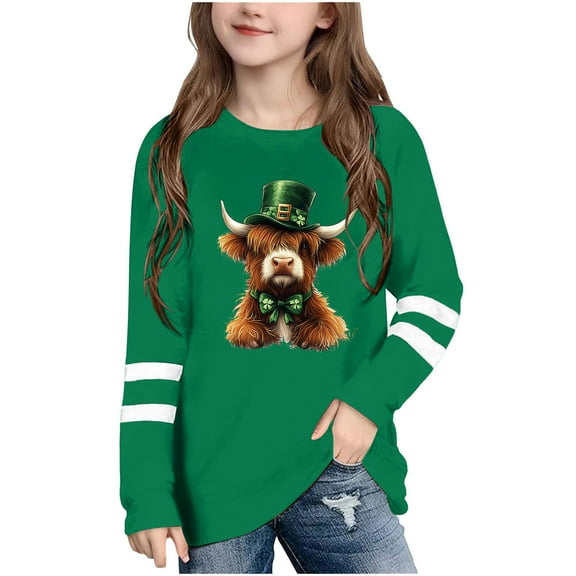 Bnwani St. Patricks Day Long Sleeve Toddler Shirts Girls Crew Neck Casual Fashion Cute Printed Tops