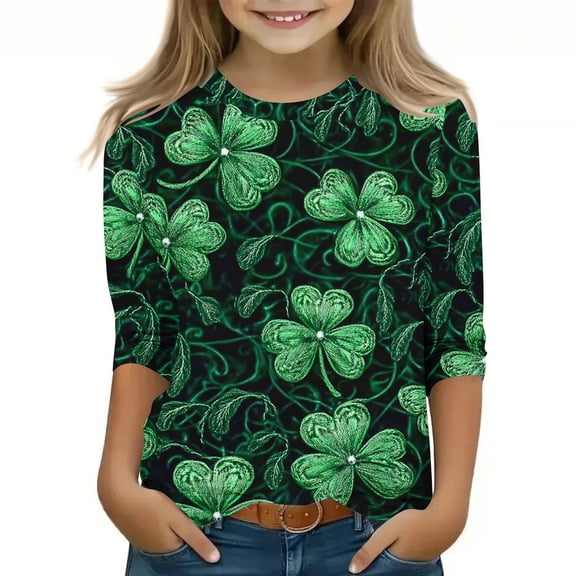 Bnwani St. Patricks Day Long Sleeve Toddler T Shirt Crew Neck Printed Tops 9 Years