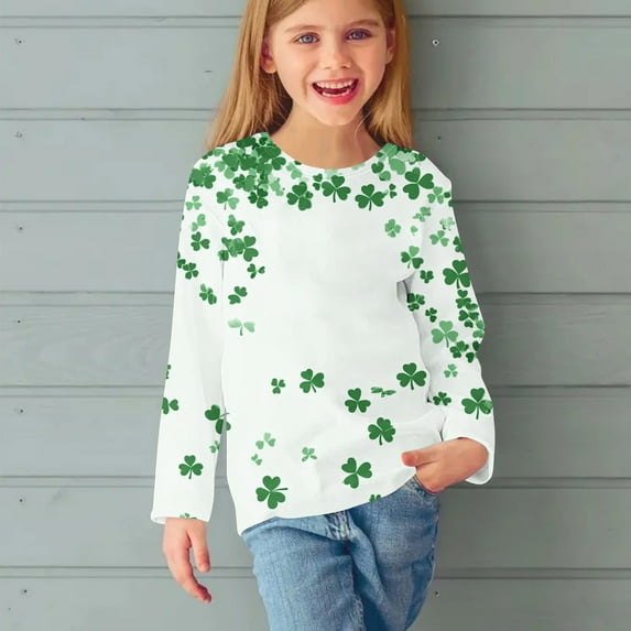 Bnwani St. Patricks Day Long Sleeve Toddler T Shirt Crew Neck Tops