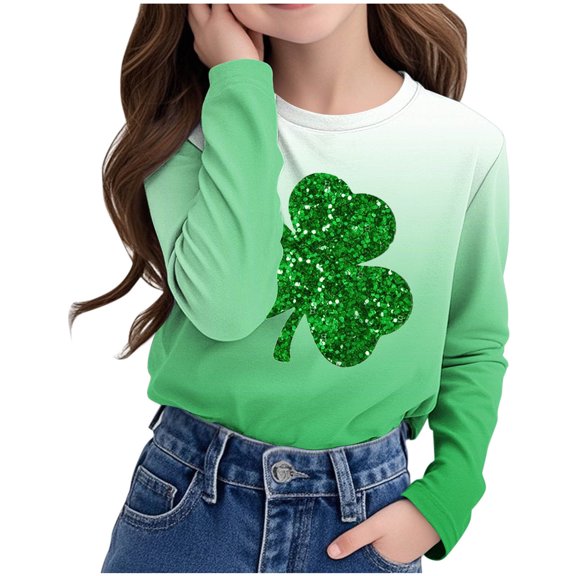 Bnwani St. Patricks Day Toddler Shirts Long Sleeve Crew Neck Casual Cute Printed Tops 4-5t