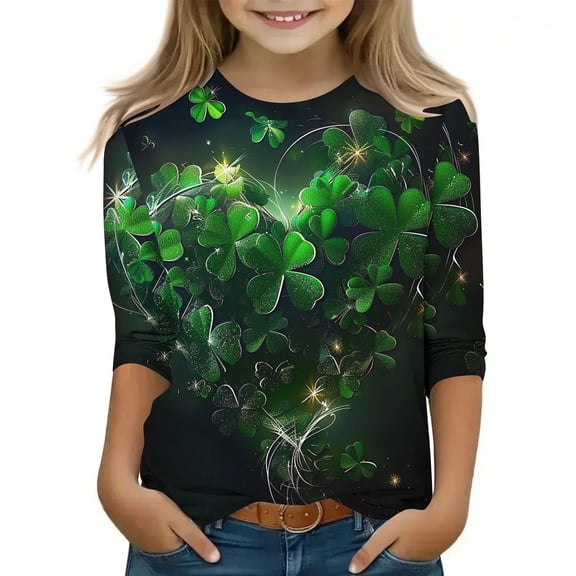 Bnwani St. Patricks Day Toddler Shirts Long Sleeve Crew Neck Printed Tops 4-5t