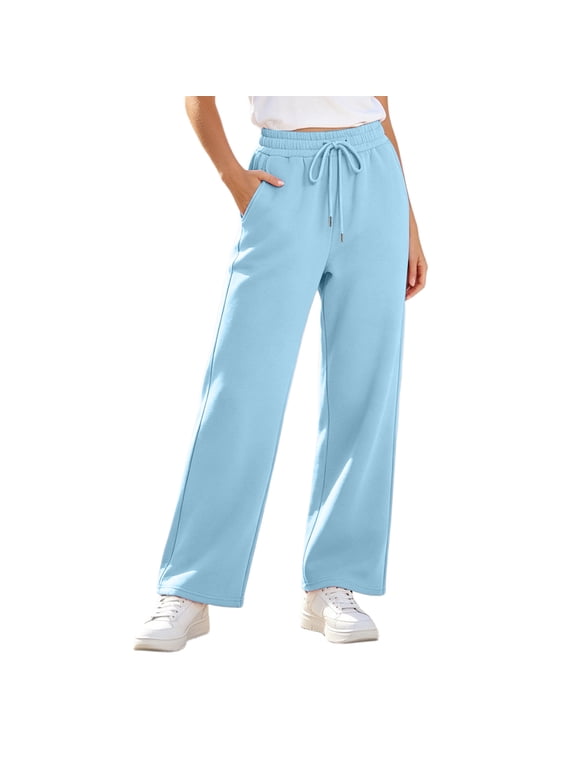 Womens Straight Leg Sweatpants Elastic Waist Casual Design Pants for Everyday Wear Light Blue M