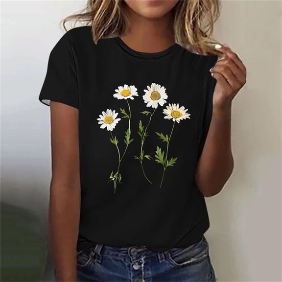 Bnwani Summer Tops for Women Tops for Women Plus Size Basic Basic Printed Black L