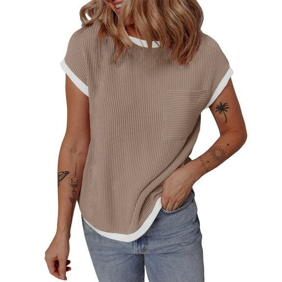 Bnwani Summer Tops for Women Tops for Women Plus Size Basic Dailywear Solid Khaki 2XL