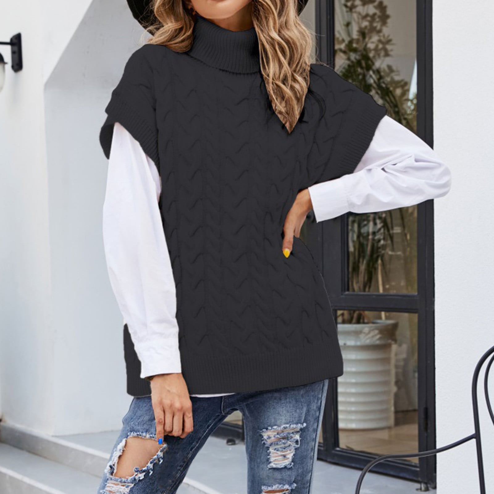 Bnwani Sweater Vest Women Knit Vest Round Neck Sleeveless Top Solid ...