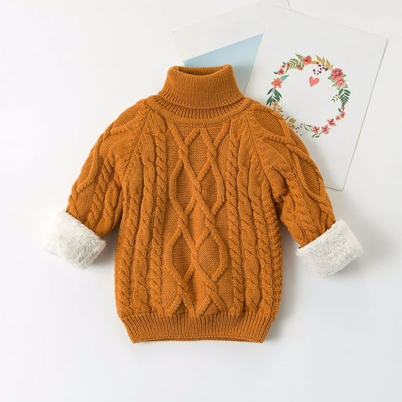 Bnwani Sweaters for Girl Toddler Fashion Knitted Cotton Turtleneck Long Sleeve Thickened Warm Solid Cute Sweater Orange