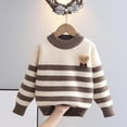 thumbnail image 1 of Bnwani Sweaters for Girl Toddler Knitted Cotton Crew Neck Long Sleeve Comfortable Casual Striped Bear Sweater Brown, 1 of 3