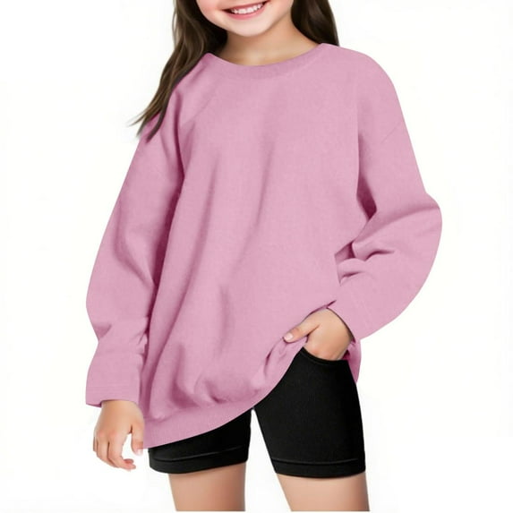 Bnwani Sweatshirt Girls Long Sleeve Oversized Fleece Sweatshirt Cute Plain Tops Pullover