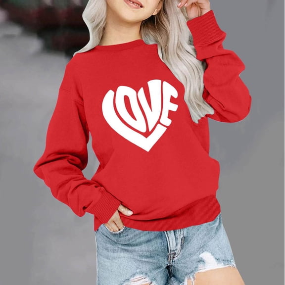 Bnwani Sweatshirt for Girls Crew Neck Long Sleeve Comfortable Sweatshirt Valentine'S Day Hearts Printed Tops Pullover