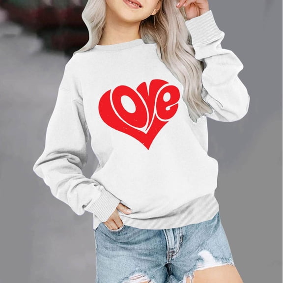 Bnwani Sweatshirt for Girls Crew Neck Long Sleeve Comfortable Sweatshirt Valentine'S Day Hearts Printed Tops Pullover