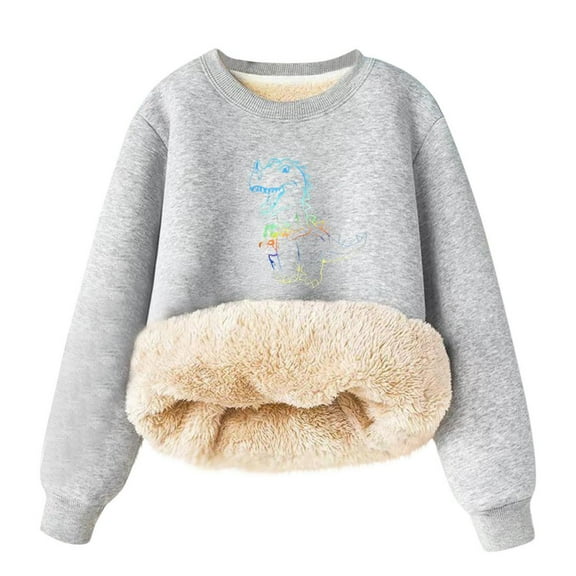 Bnwani Sweatshirt for Girls Long Sleeve Lamb Wool Thick Sweatshirt Printed Pullover
