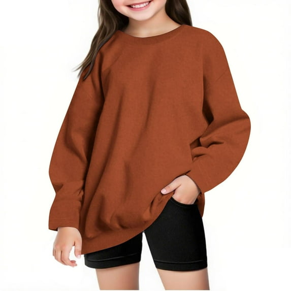 Bnwani Sweatshirt for Girls Long Sleeve Oversized Fleece Sweatshirt Cute Plain Tops Pullover Size 7-8