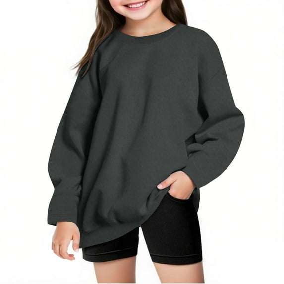 Bnwani Sweatshirt for Girls Long Sleeve Oversized Fleece Sweatshirt Cute Plain Tops Pullover