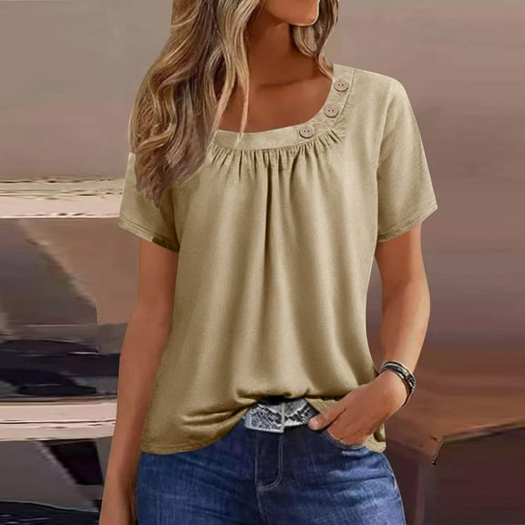 Bnwani T Shirts for Women Going Out Tops for Women Basic Basic Basic Solid Khaki 2XL(US:12)