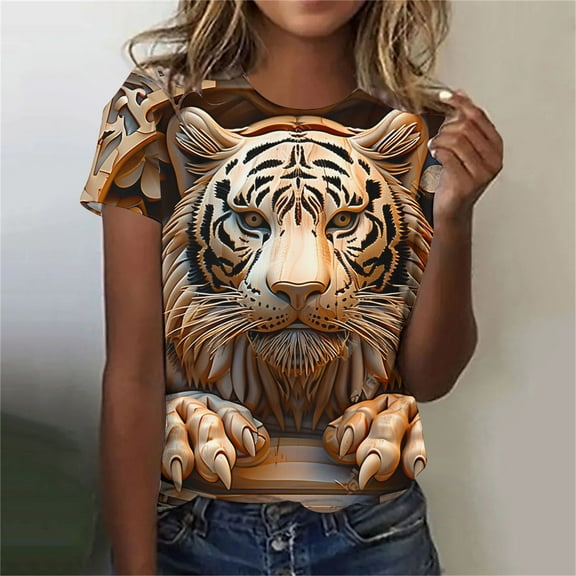 Bnwani T Shirts for Women Going Out Tops for Women Basic Casual Comfortable Printed Khaki 2XL(US:12)