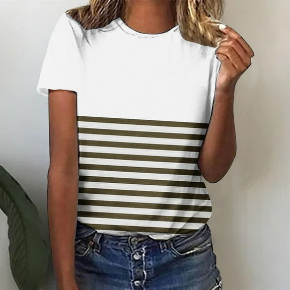 Bnwani T Shirts for Women Going Out Tops for Women Basic Fashion Basic Printed Khaki M(US:6)