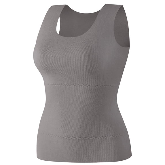 Bnwani Tank Tops for Women, Round Neck with Fleece Warm with Chest Pad Solid Color Thermal Underwear Tops Gray 2XL