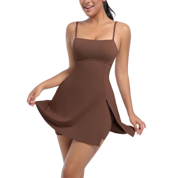 Bnwani Tennis Dresses for Women,Dresses for Women,Built-in Bra,Quick Drying,Breathable,Casual,Brown,XL