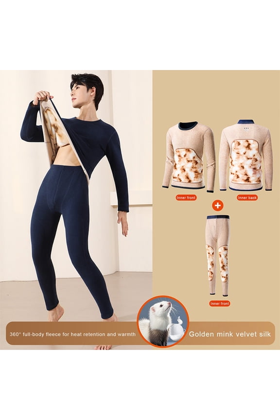 Thermal Underwear For Men Crew Neck Long Sleeve Base Layer Sets Black 2XL