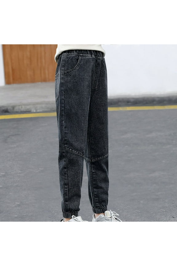 2PC Rollbacks Girls Pockets Elastic Pocket Pants Waist Long Summer Spring Trousers Size 3 Y