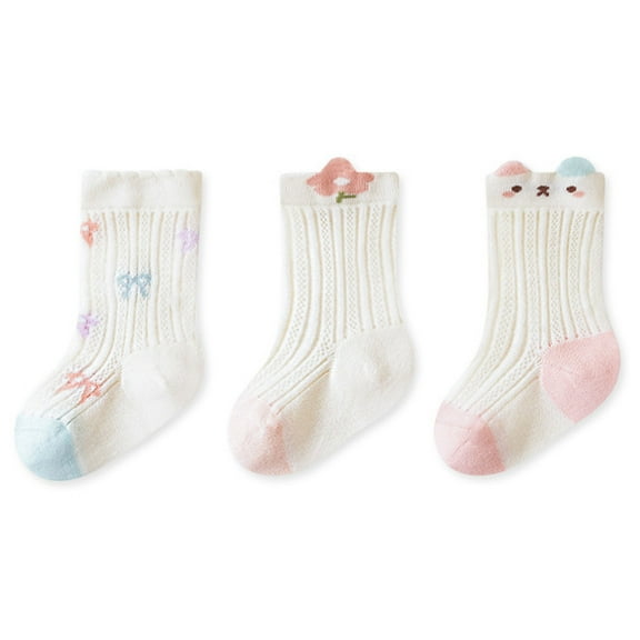 Bnwani Toddler Cotton Socks for Boys Crew Cute Lace Mesh Printed Floral Socks Pink