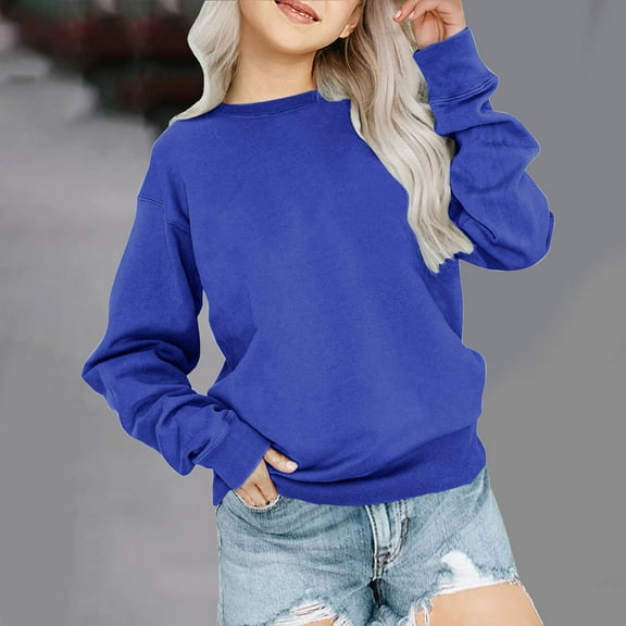 Bnwani Toddler Crew Neck Sweatshirts Long Sleeve Fleece Cotton Casual Solid Blue Size 8-9 Years