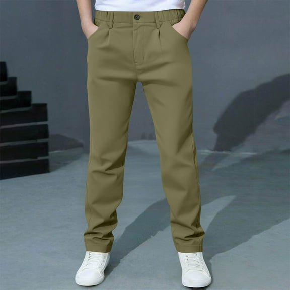 Bnwani Toddler Khaki Pants Straight-Leg Button Casual Solid with Pockets Pant Green