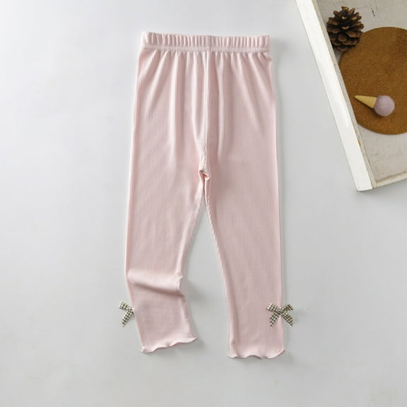 Bnwani 2PC Going Out Tops Girls Kids Stretch Elastic Thin Pants Child's Long Bow Summer Trousers Size 4-5 Y