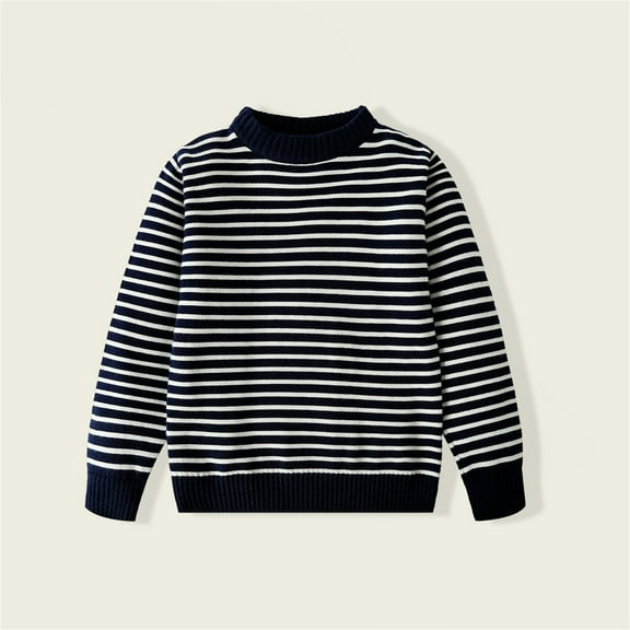Bnwani Toddler Pullover Sweater New Winter Knitted Cotton Crew Neck Warm Striped Sweater Blue