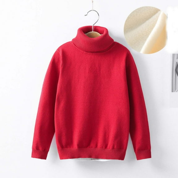 Bnwani Toddler Pullover Sweater Winter Turtleneck Velvet Thickened Sweater Red