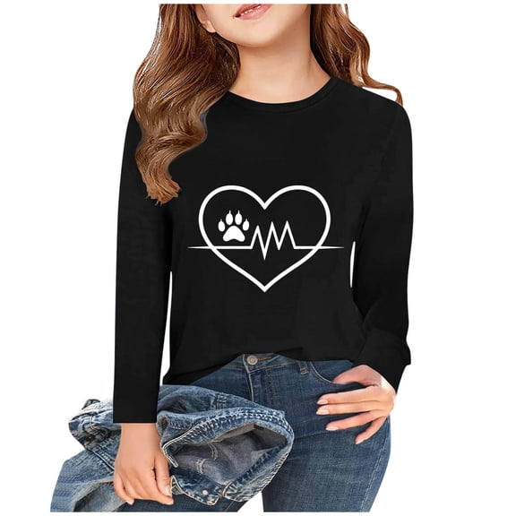 Bnwani Long Sleeve Toddler Shirt Black Fall Crew Neck Casual Fashion Heart Printed Tops 3-4t