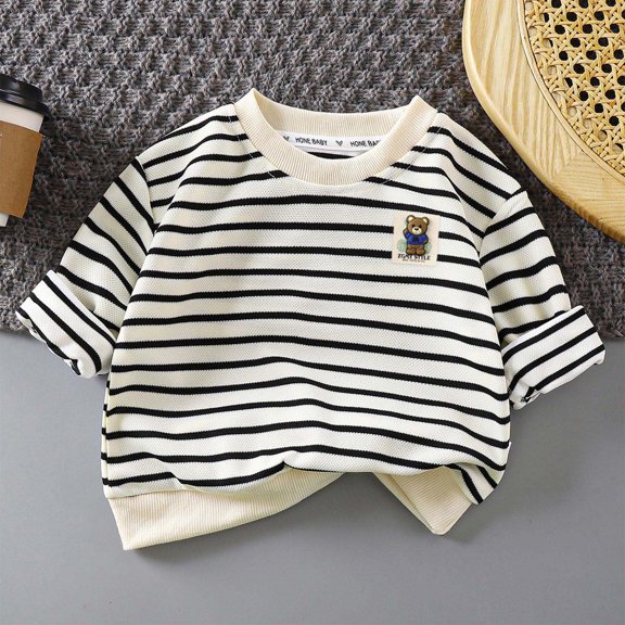 Bnwani Toddler Shirts Long Sleeve Cotton White Crew Neck Loose Casual Fashion Striped Tops 24 Months