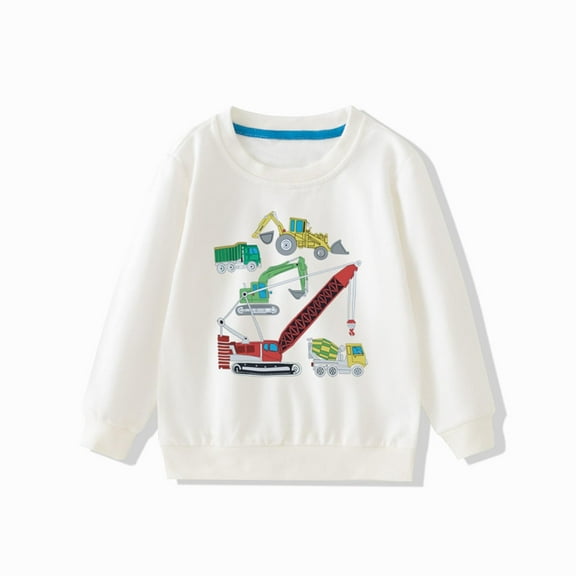 Bnwani Toddler Shirts Long Sleeve Cotton White Crew Neck Loose Printed Tops 3-4t