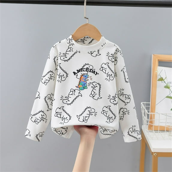 Bnwani Toddler Shirts Long Sleeve White Crew Neck Thin Printed Tops 3-4t