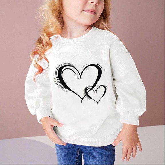Bnwani Toddler Shirts Long Sleeve White Winter Fall Hoodless Heart Printed Tops 3-4t