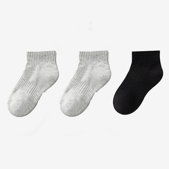 Bnwani Toddler Socks for Boys Winter Cotton Ankle Solid Color Sports Sweat Absorbing Socks Gray 2-3t 3 Pack